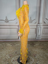 Load image into Gallery viewer, Sheer Multicolor Crystal Floral Appliqué Gown