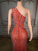 Load image into Gallery viewer, One-Shoulder Pearl & Multicolor Crystal Cutout Gown