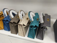 Load image into Gallery viewer, Non Branded- No Logo (Ostrich Skin) 19 cm Handmade Luxury Ostrich Skin Leather Bag with Lambskin leather Interior.
