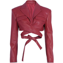 Load image into Gallery viewer, Tie-Back Cropped Leather Jacket