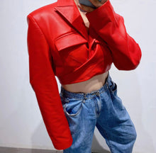 Load image into Gallery viewer, Tie-Back Cropped Leather Jacket
