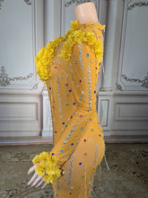 Load image into Gallery viewer, Sheer Multicolor Crystal Floral Appliqué Gown