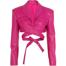 Load image into Gallery viewer, Tie-Back Cropped Leather Jacket