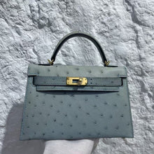 Load image into Gallery viewer, Non Branded- No Logo (Ostrich Skin) 19 cm Handmade Luxury Ostrich Skin Leather Bag with Lambskin leather Interior.