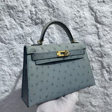 Load image into Gallery viewer, Non Branded- No Logo (Ostrich Skin) 19 cm Handmade Luxury Ostrich Skin Leather Bag with Lambskin leather Interior.