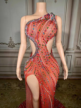 Load image into Gallery viewer, One-Shoulder Pearl & Multicolor Crystal Cutout Gown