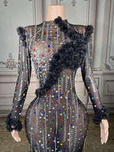 Load image into Gallery viewer, Sheer Multicolor Crystal Floral Appliqué Gown