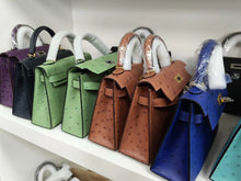 Load image into Gallery viewer, Non Branded- No Logo (Ostrich Skin) 19 cm Handmade Luxury Ostrich Skin Leather Bag with Lambskin leather Interior.
