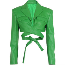 Load image into Gallery viewer, Tie-Back Cropped Leather Jacket