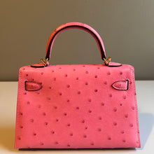 Load image into Gallery viewer, Non Branded- No Logo (Ostrich Skin) 19 cm Handmade Luxury Ostrich Skin Leather Bag with Lambskin leather Interior.