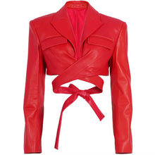 Load image into Gallery viewer, Tie-Back Cropped Leather Jacket