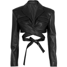 Load image into Gallery viewer, Tie-Back Cropped Leather Jacket