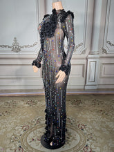 Load image into Gallery viewer, Sheer Multicolor Crystal Floral Appliqué Gown
