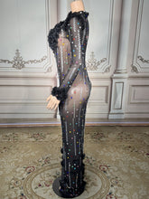 Load image into Gallery viewer, Sheer Multicolor Crystal Floral Appliqué Gown