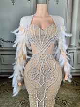 Load image into Gallery viewer, Nude Illusion Pearl & Crystal Feather Sleeve
Evening Gown