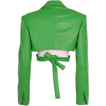 Load image into Gallery viewer, Tie-Back Cropped Leather Jacket