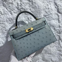 Load image into Gallery viewer, Non Branded- No Logo (Ostrich Skin) 19 cm Handmade Luxury Ostrich Skin Leather Bag with Lambskin leather Interior.