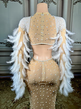 Load image into Gallery viewer, Nude Illusion Pearl & Crystal Feather Sleeve
Evening Gown