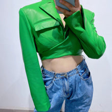 Load image into Gallery viewer, Tie-Back Cropped Leather Jacket