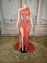 Load image into Gallery viewer, One-Shoulder Pearl &amp; Multicolor Crystal Cutout Gown
