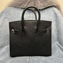 Load image into Gallery viewer, (Epsom Leather) Black Croc Embossed Window Bag 20cm
