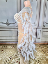 Load image into Gallery viewer, Nude Illusion Pearl &amp; Crystal Feather Sleeve
Evening Gown
