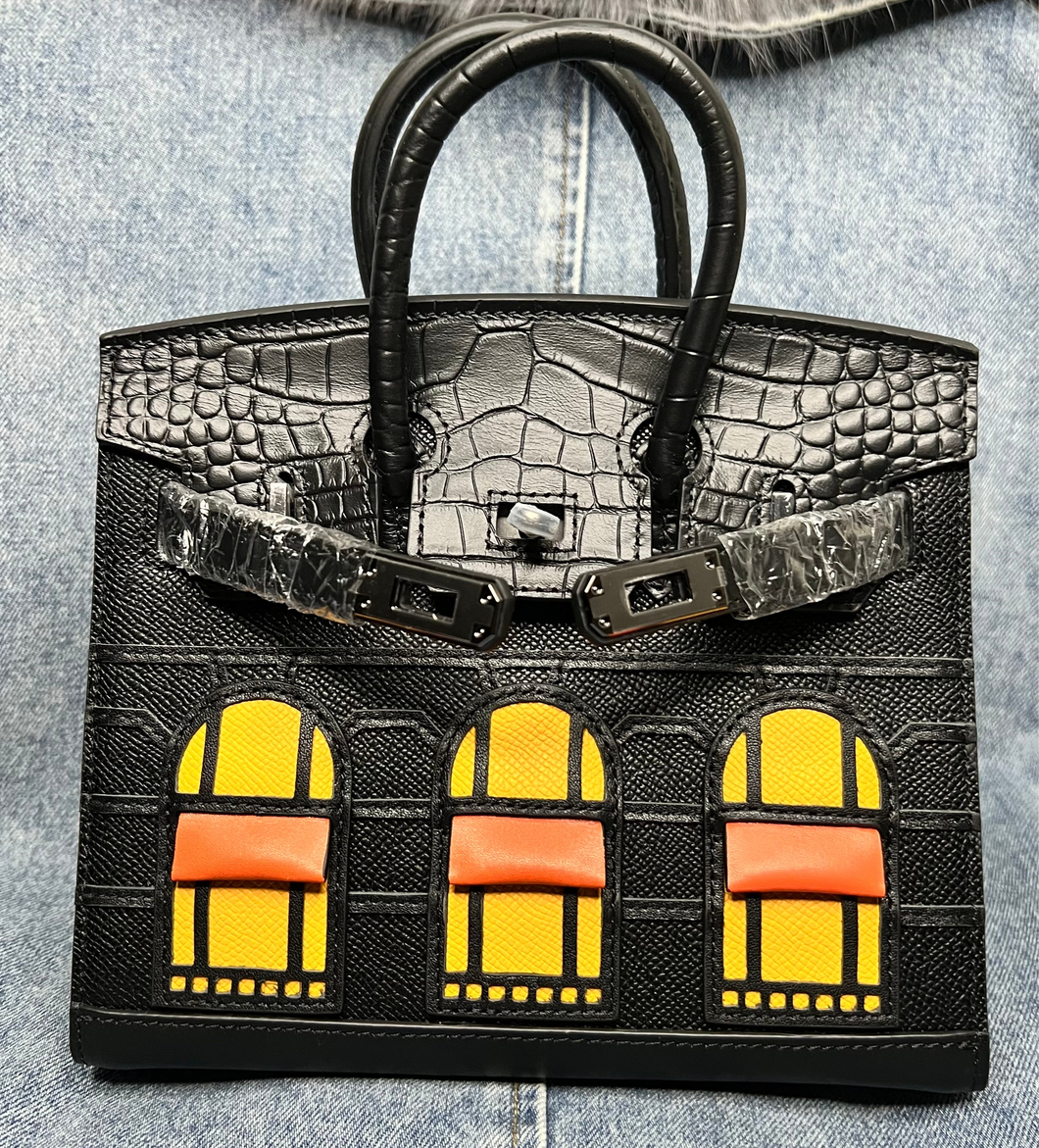 Chic Black Croc-Embossed Mini Window Bag