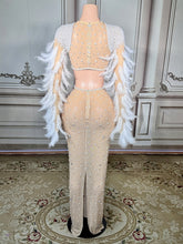 Load image into Gallery viewer, Nude Illusion Pearl &amp; Crystal Feather Sleeve
Evening Gown
