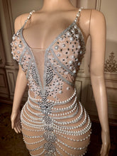 Load image into Gallery viewer, Nude Illusion Pearl &amp; Crystal
Fringe Gown
