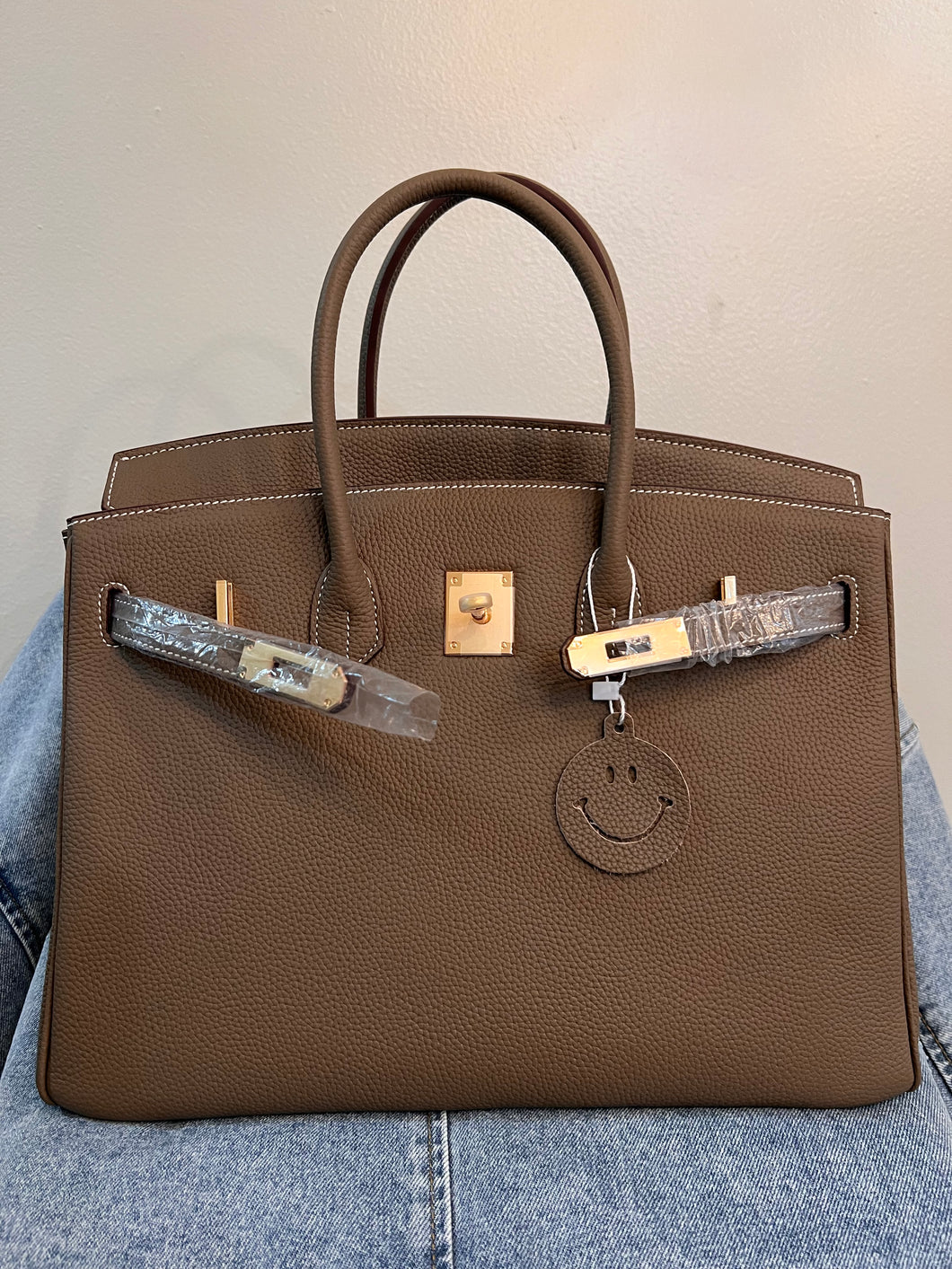(Togo Leather) Brown/Taupe Sloan Bag (gold)