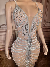 Load image into Gallery viewer, Nude Illusion Pearl &amp; Crystal
Fringe Gown
