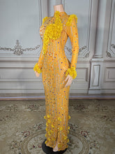 Load image into Gallery viewer, Sheer Multicolor Crystal Floral Appliqué Gown
