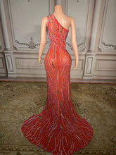 Load image into Gallery viewer, One-Shoulder Pearl &amp; Multicolor Crystal Cutout Gown
