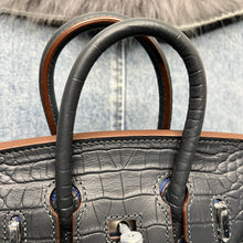 Load image into Gallery viewer, (Epsom Leather) Blue Croc Embossed Window Bag 20cm
