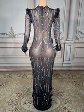Load image into Gallery viewer, Sheer Multicolor Crystal Floral Appliqué Gown
