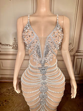 Load image into Gallery viewer, Nude Illusion Pearl &amp; Crystal
Fringe Gown
