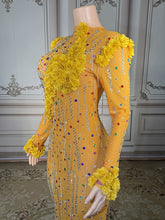 Load image into Gallery viewer, Sheer Multicolor Crystal Floral Appliqué Gown

