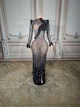 Load image into Gallery viewer, Sheer Multicolor Crystal Floral Appliqué Gown
