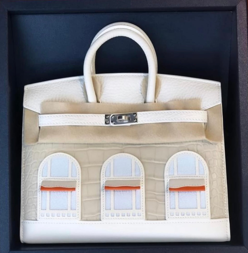 (Epsom Leather) White Croc Embossed Window Bag 20cm