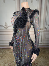 Load image into Gallery viewer, Sheer Multicolor Crystal Floral Appliqué Gown
