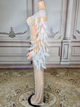 Load image into Gallery viewer, Nude Illusion Pearl &amp; Crystal Feather Sleeve
Evening Gown
