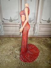 Load image into Gallery viewer, One-Shoulder Pearl &amp; Multicolor Crystal Cutout Gown
