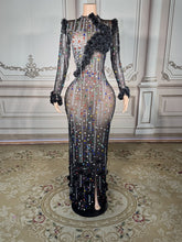 Load image into Gallery viewer, Sheer Multicolor Crystal Floral Appliqué Gown
